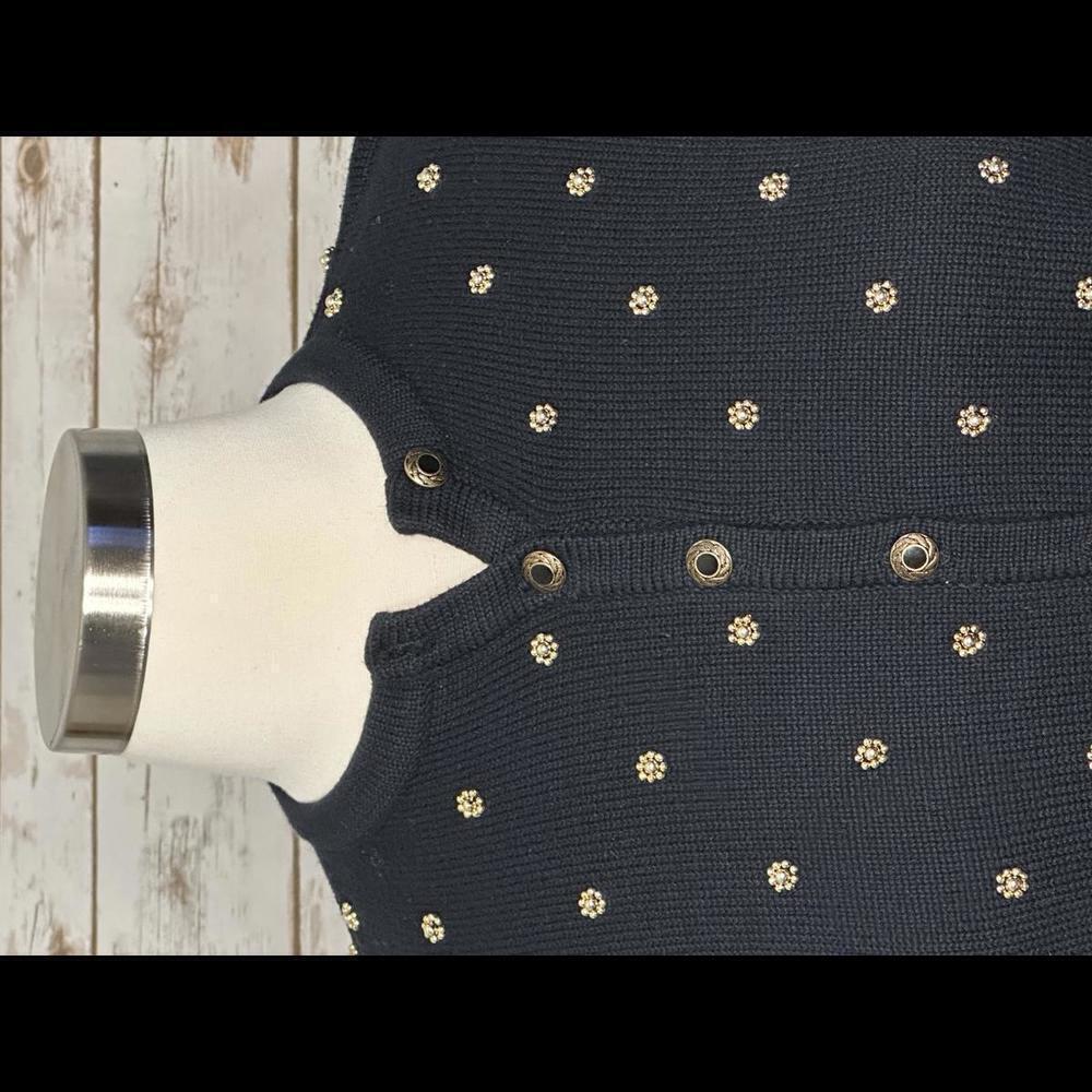 Vtg Marissa Christina Classic navy blue gold beading cardigan sweater Size Large - Picture 2 of 8